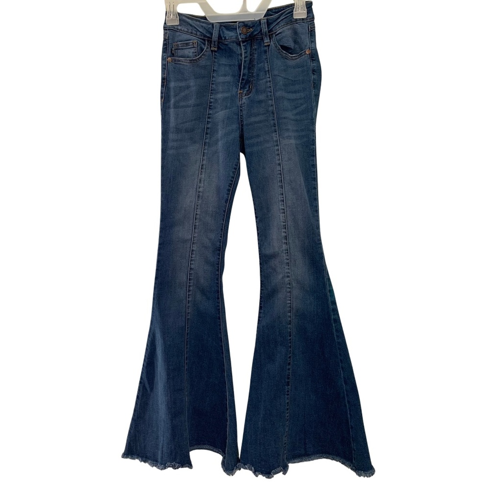 Judy Blue Super Flare Medium Wash Denim Jeans Womens 1/25 Stretch Boho Y2K Retro